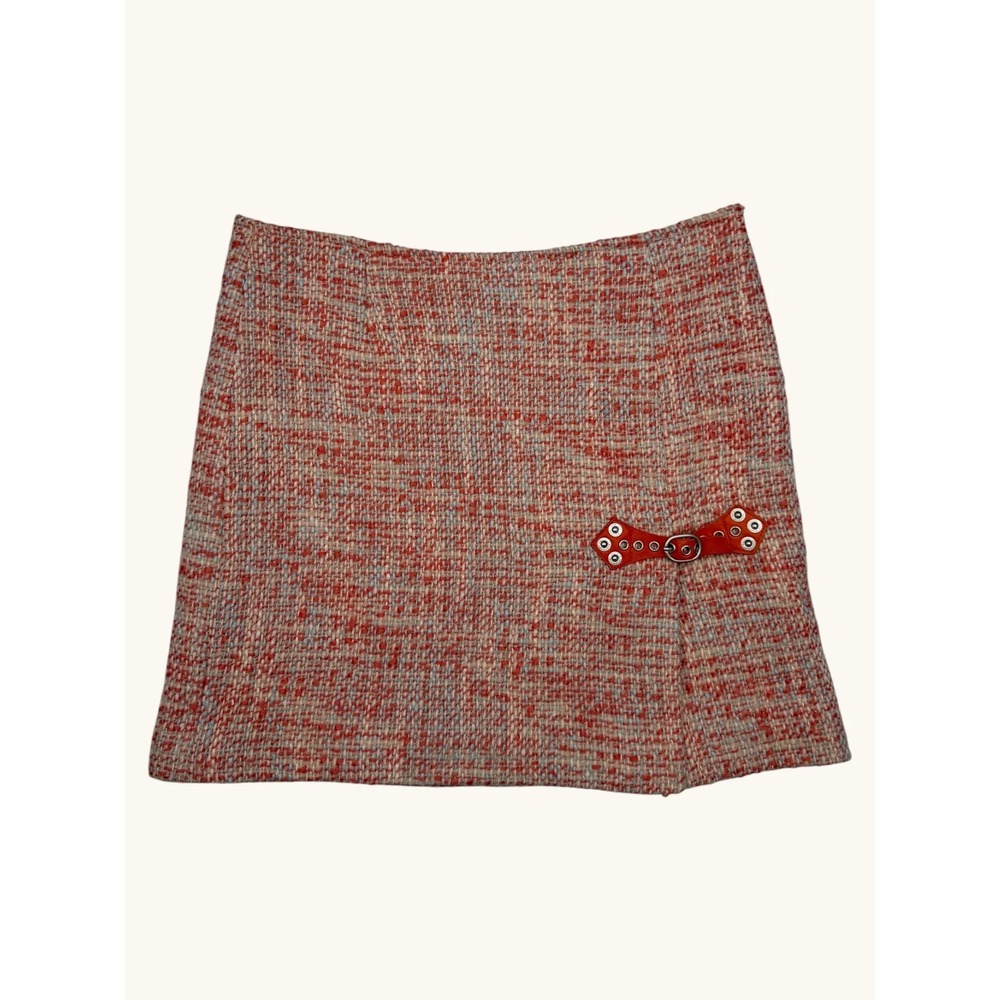 Cynthia Steffe Orange Blue Tweed Mini Skirt Buckle Detail Made in USA Size 4